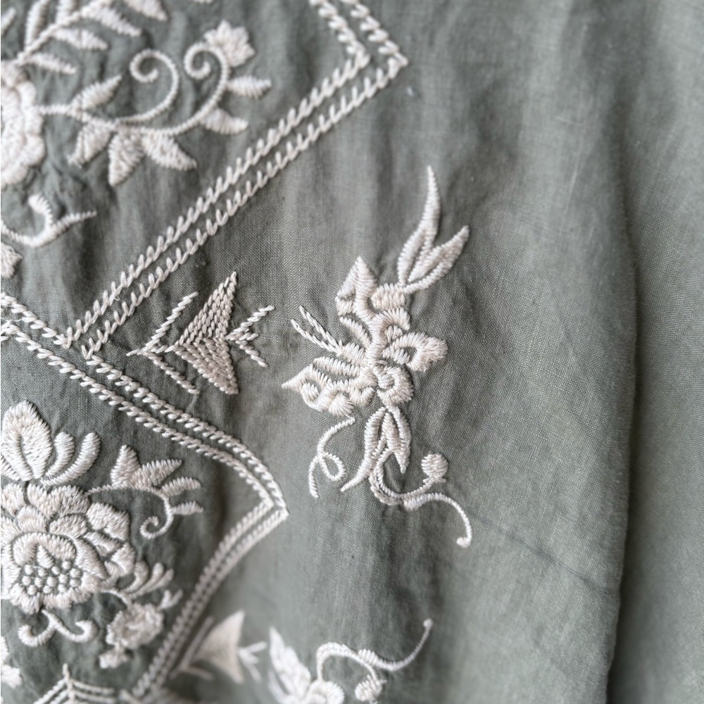 Johnny Was LA Tasya Bolero Olive Embroidered Linen Cropped Cardigan Size M - Picture 15 of 16